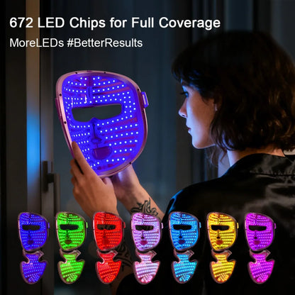 7-Color LED Light Therapy Face & Neck Mask — 672 LED Chips, Wireless