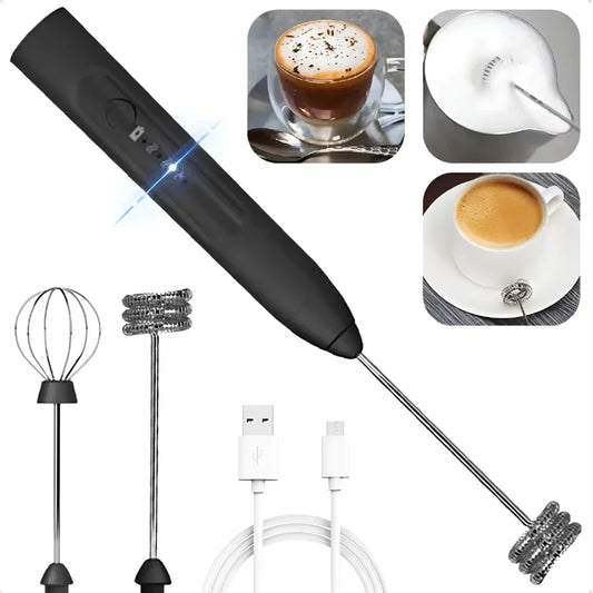 2-in-1 Electric Milk Frother & Egg Beater — USB Rechargeable, 3 Speeds