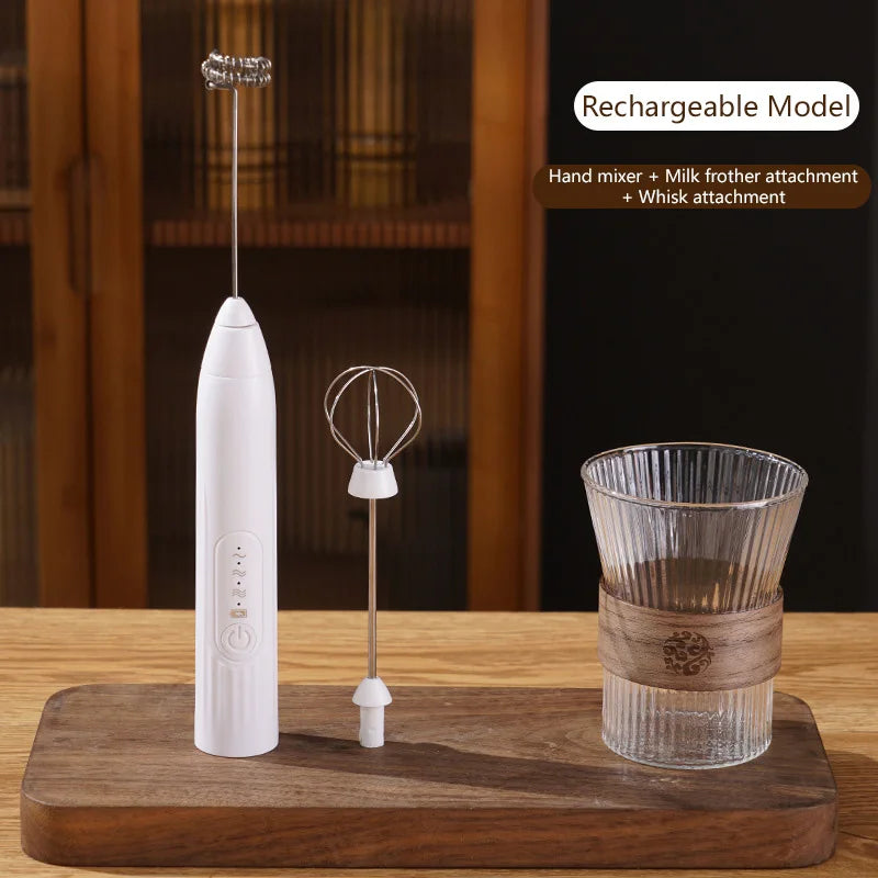 2-in-1 Electric Milk Frother & Egg Beater — USB Rechargeable, 3 Speeds