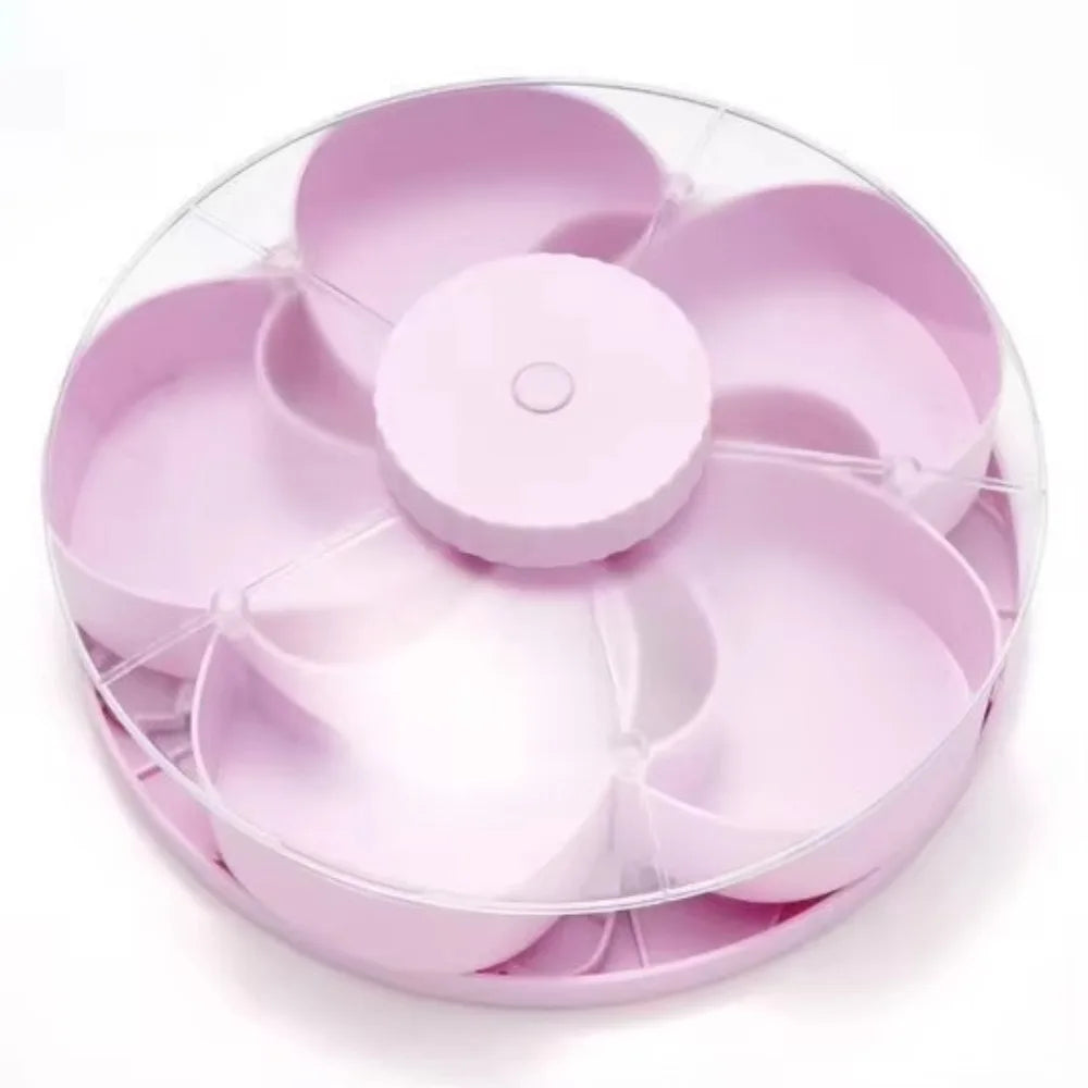 Rotating Snack Tray with Lid — 5-Compartment Lazy Susan for Parties & Entertaining