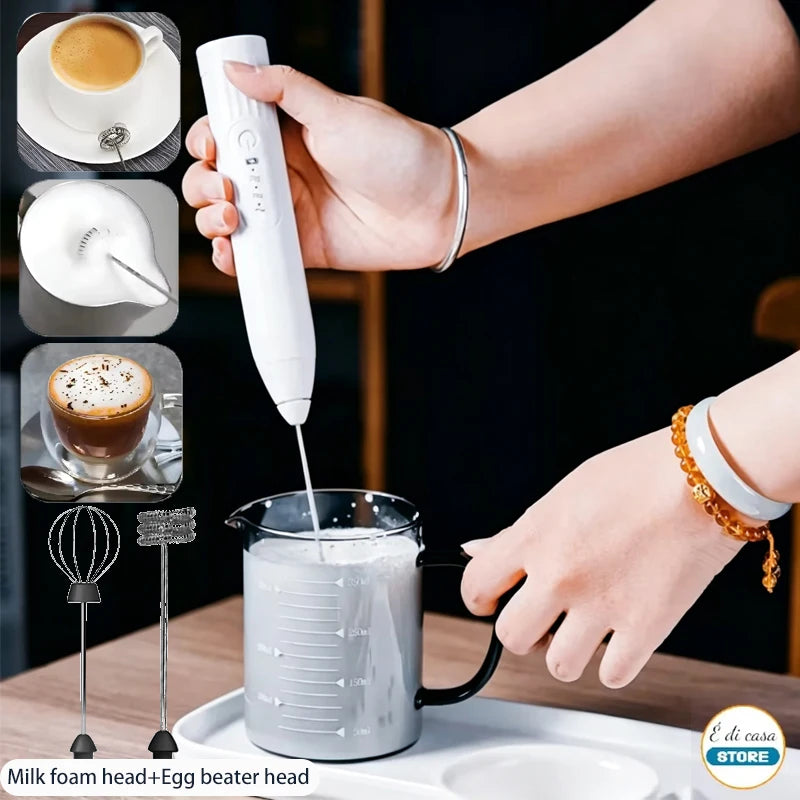 2-in-1 Electric Milk Frother & Egg Beater — USB Rechargeable, 3 Speeds