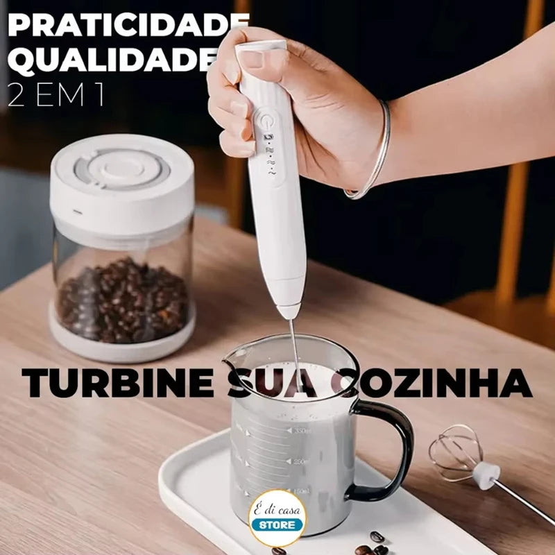 2-in-1 Electric Milk Frother & Egg Beater — USB Rechargeable, 3 Speeds