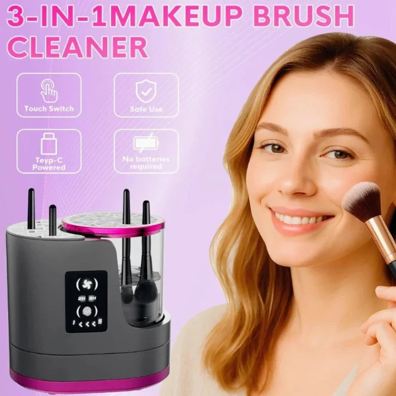 USB 3-in-1 Electric Makeup Brush Cleaner And Dryer Portable Deep Cleaning Beauty Brush Set - Compact Size for On-the-Go Care