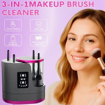 USB 3-in-1 Electric Makeup Brush Cleaner And Dryer Portable Deep Cleaning Beauty Brush Set - Compact Size for On-the-Go Care