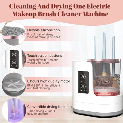 USB 3-in-1 Electric Makeup Brush Cleaner And Dryer Portable Deep Cleaning Beauty Brush Set - Compact Size for On-the-Go Care