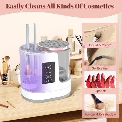 USB 3-in-1 Electric Makeup Brush Cleaner And Dryer Portable Deep Cleaning Beauty Brush Set - Compact Size for On-the-Go Care