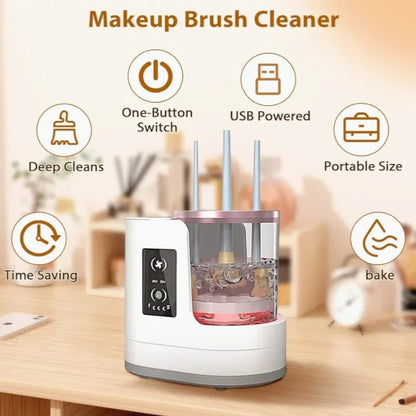 USB 3-in-1 Electric Makeup Brush Cleaner And Dryer Portable Deep Cleaning Beauty Brush Set - Compact Size for On-the-Go Care