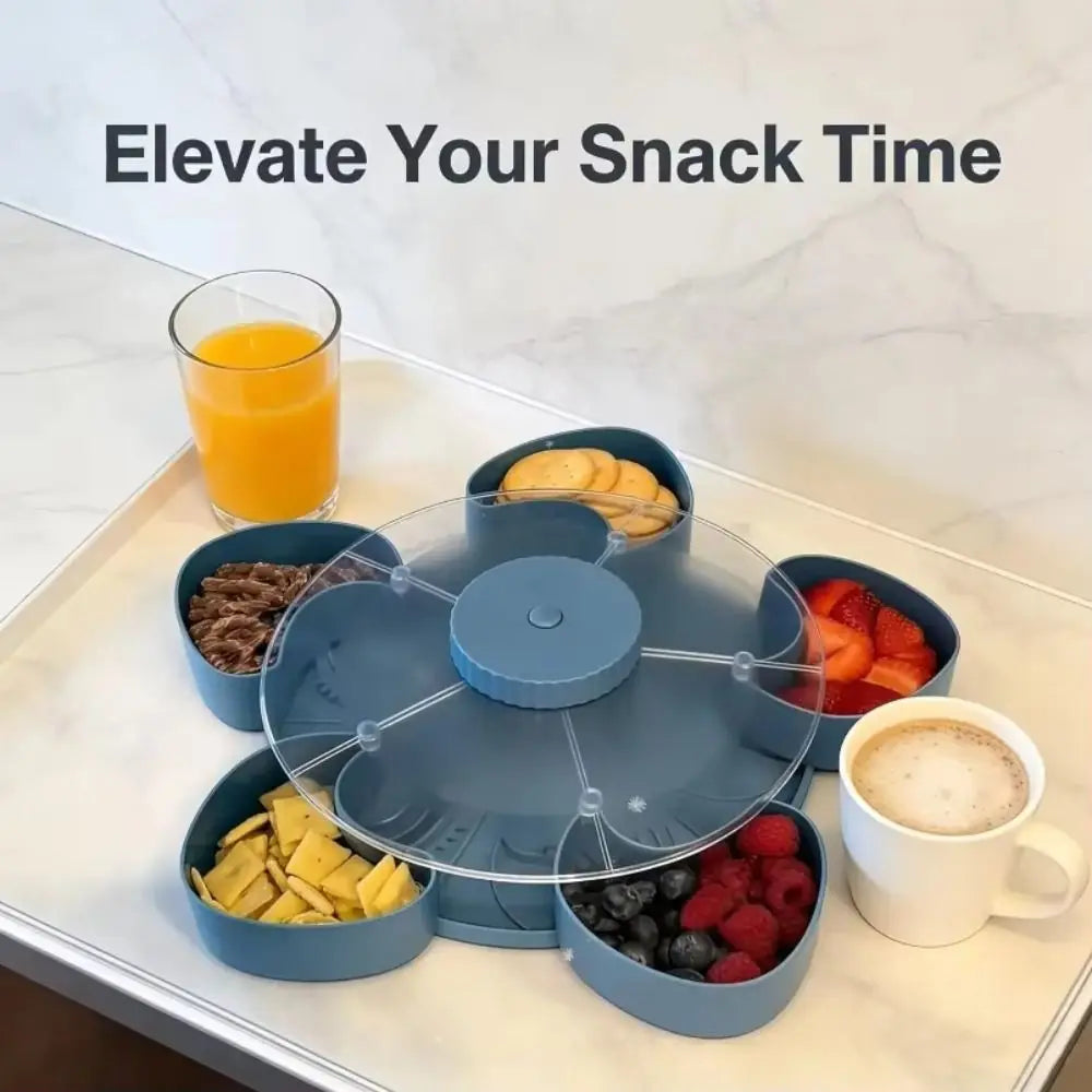 Rotating Snack Tray with Lid — 5-Compartment Lazy Susan for Parties & Entertaining