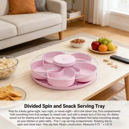 Rotating Snack Tray with Lid — 5-Compartment Lazy Susan for Parties & Entertaining