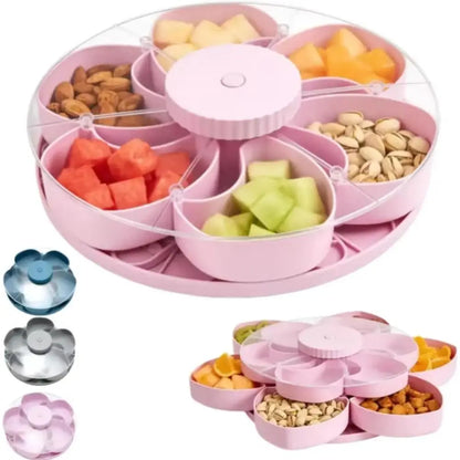 Rotating Snack Tray with Lid — 5-Compartment Lazy Susan for Parties & Entertaining