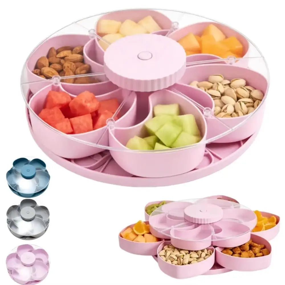 Rotating Snack Tray with Lid — 5-Compartment Lazy Susan for Parties & Entertaining